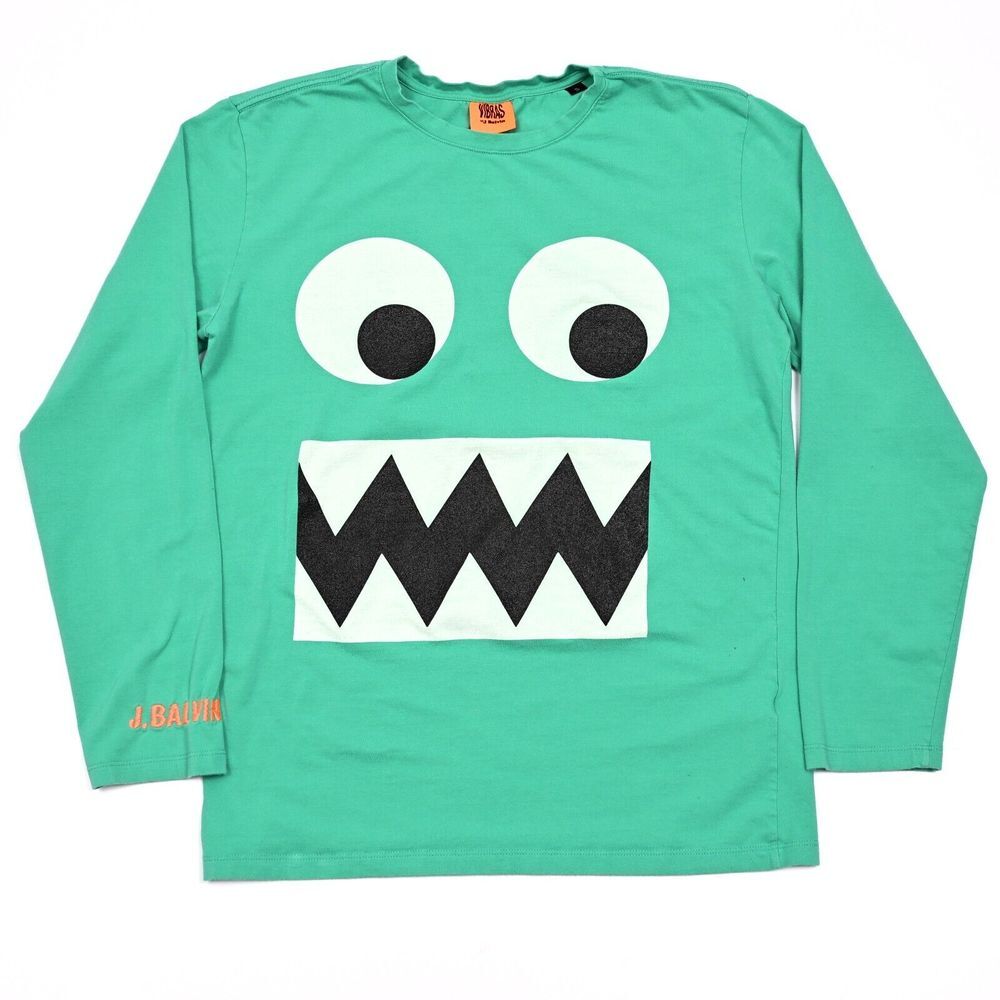 J Balvin T Shirt Mens S Green Vibras Googly Eyes Long‎ Sleeve Tour Tee Stretch